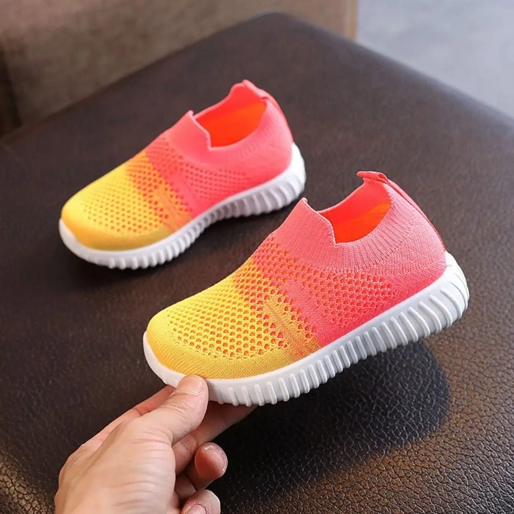 Mesh Upper Children Running Sneakers Soft Soled Lightweight Breathable Sneakers Patchwork Design Slip-on Style Toddler Shoes
