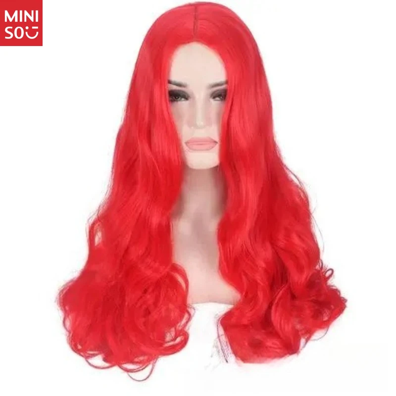 Miniso nieuwe rode lang krullende synthetische pruik voor dames, natuurlijk uitstraling golvend haar voor cosplay en dagelijks gebruik