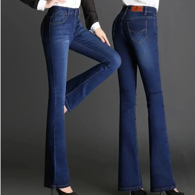 

2024 New Winter Slim Velvet Lined Jeans Flare Pants High Waist Warm Thick Vaqueros Pantalones Plush Casual Denim Trousers A62