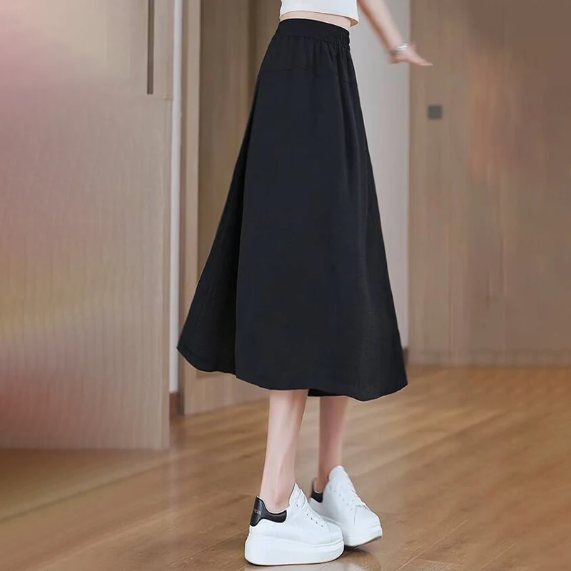 

New Women'S Fashionable Casual Versatile Summer Thin 7-Point Trousers With High Waist And Loose Drape Half Body Wide Leg Pants