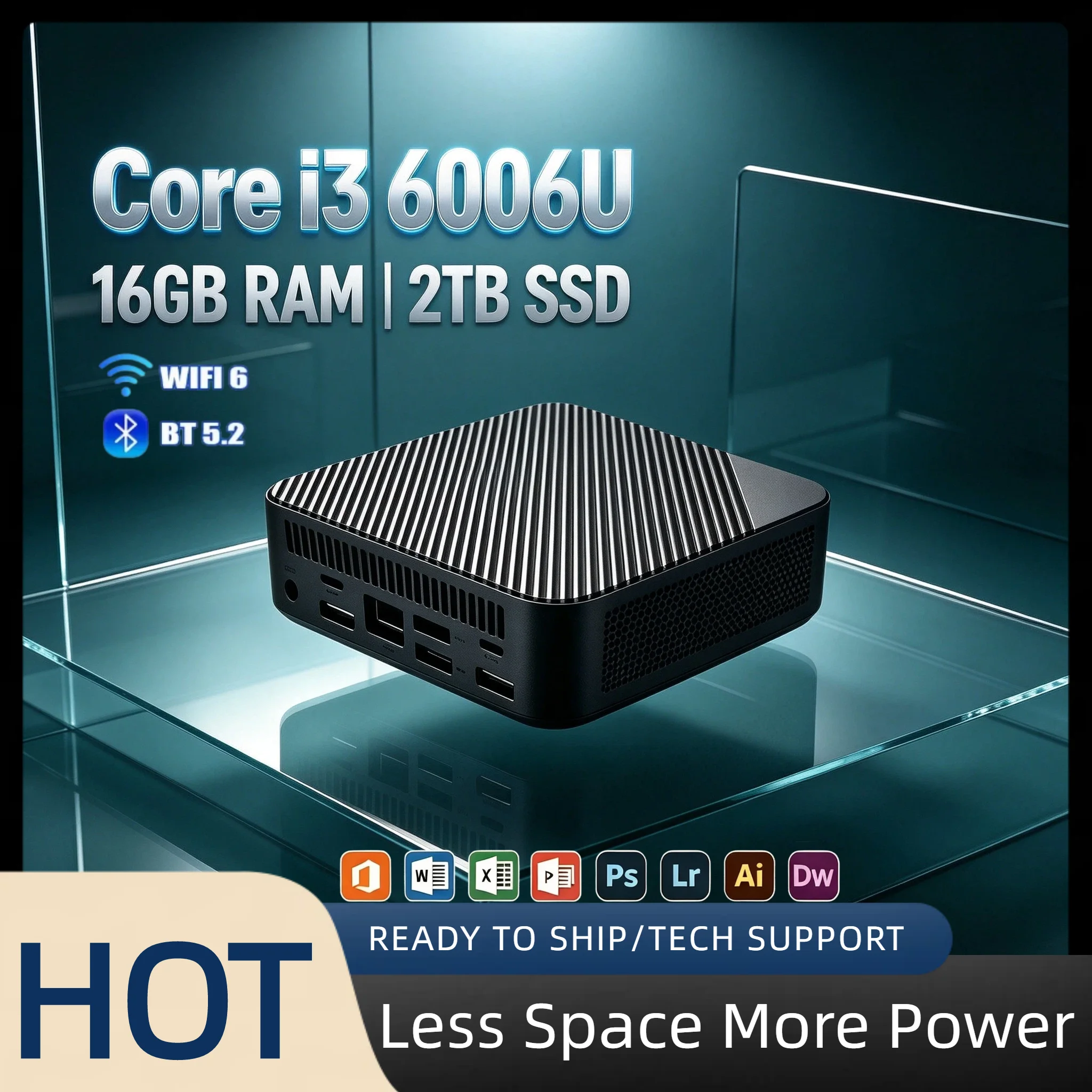 Intel i3 6006U Small Mini PC 16GB DDR4 512GB M.2 NVMe SSD Triple 4K Screen WiFi6 BT5.2 Silent Office Desktop Pro Workstation