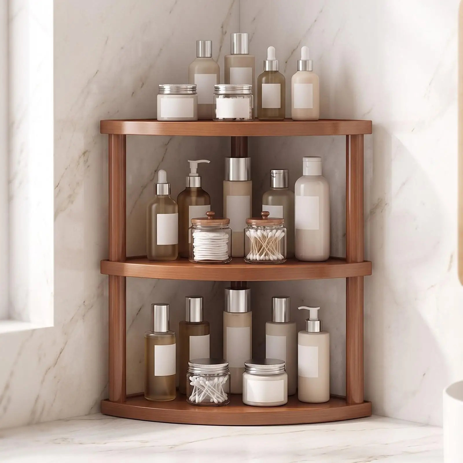Corner Coffee Organizer Shelf for Kitchen Counter Bamboo Composite Storage Rack with Open Display Design for Desk Tidiness