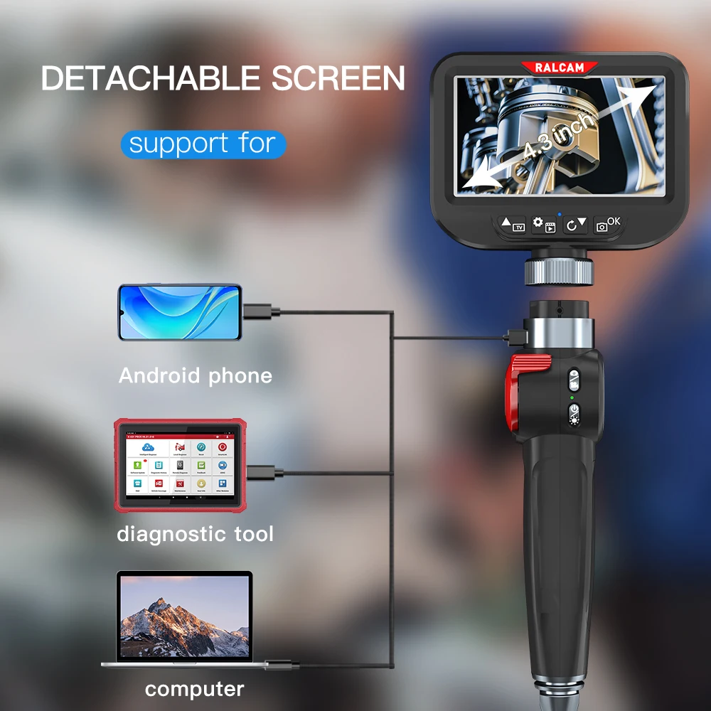 4.3Inch 2MP 1080P 6.2MM 360Degree Articulate Steering Endoscope CMOS Borescope Otoscope Digital Microscope Camera