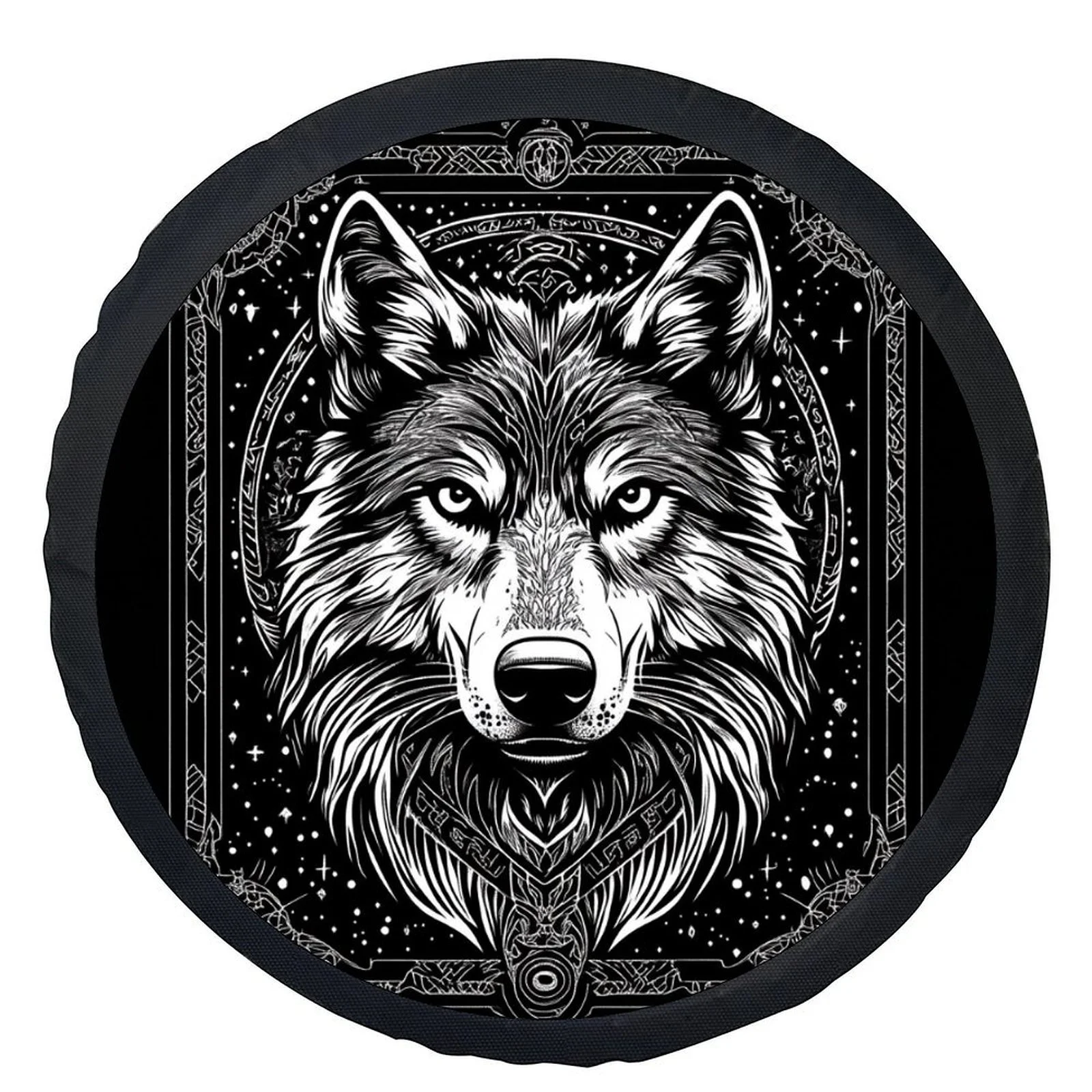 Tribal Wolf Portrait Tire Cover Polyester Fiber Wheel Protection Cover for Cars