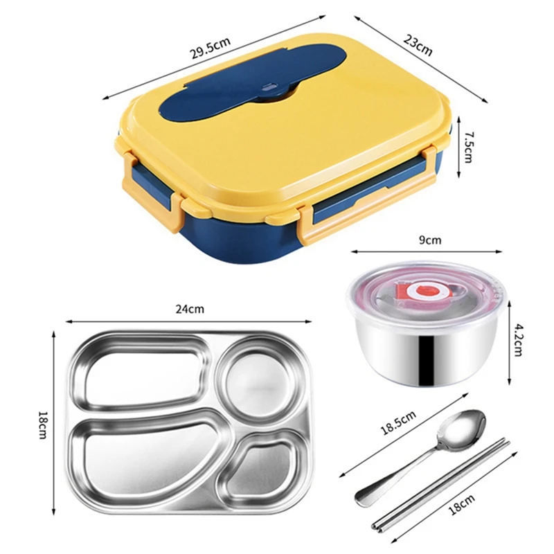 1Set Children Food Storage Insulated Lunch Container Box Breakfast Bento Case With Soup Cup Breakfast Bento Case Yellow
