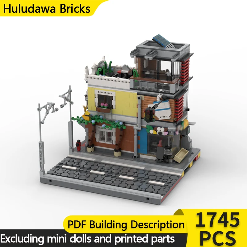 Modelo de vista de rua moc tijolos de construção comercial rua pet shop tecnologia modular crianças presentes do feriado montar brinquedos terno