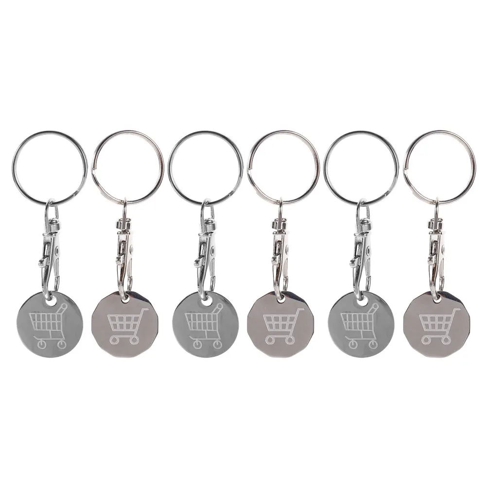 

6pcs Stainless Keychain Shopping Trolley Tokens Portable Stainless Steel Trolley Token Keyrings Supermarket Use