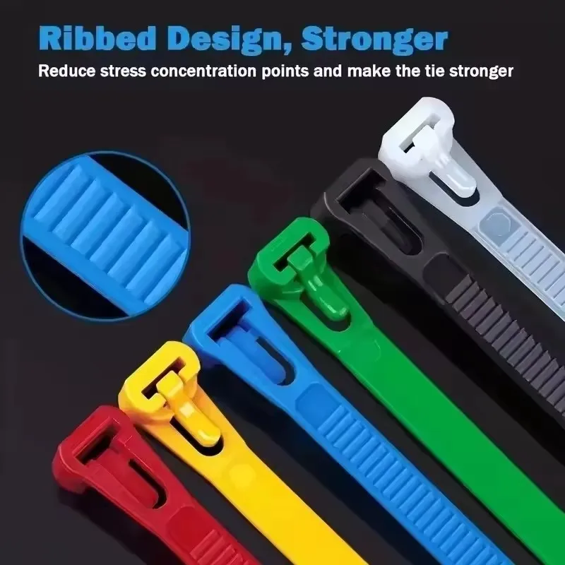 100PCS Reusable Self-Locking Nylon Cord Ties SecureFastening MixedColors Durable Flexible Ribbed Design for Indoor&Outdoor 2026