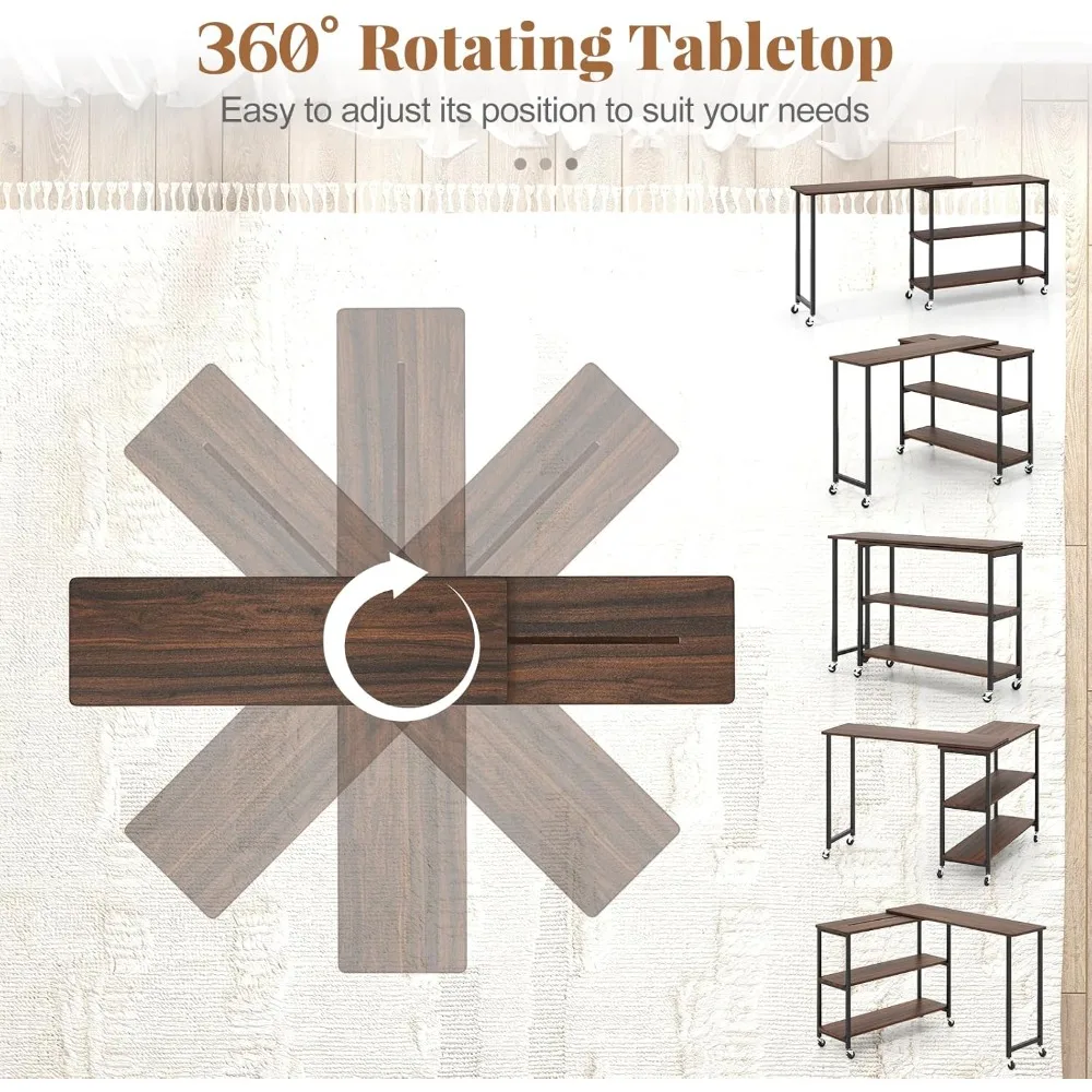 Grande 360 °   Tavolino da divano girevole gratuito, scrivania da divano mobile brevettata con ripiani portaoggetti a 2 livelli, scrivania mobile per laptop con Stur