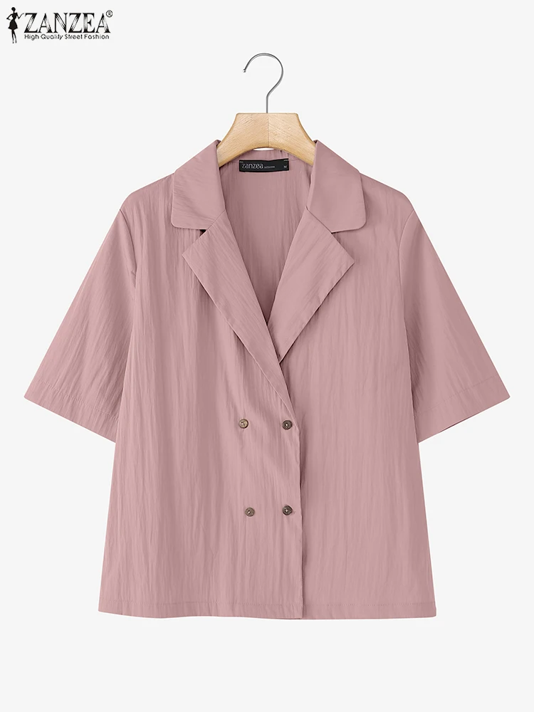 

2025 ZANZEA Women Elegant Office Lady Blazer Suit Collar Solid Color Shirts Fashion Half Sleeve Casual OL Korean Coat Outerwear