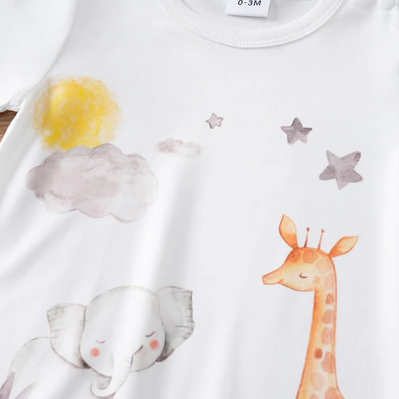 Newborn Clothing Cute Cartoon Grassland Animal Print Comfortable And Soft 0-18 Boys And Girls Summer Short Sleeved Baby Jumpsuit