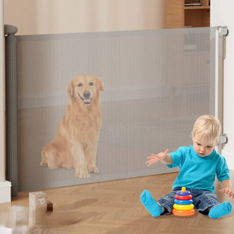 Non Perforated Child Protective Fence for Indoor Staircase Openings with Retractable Door Railing