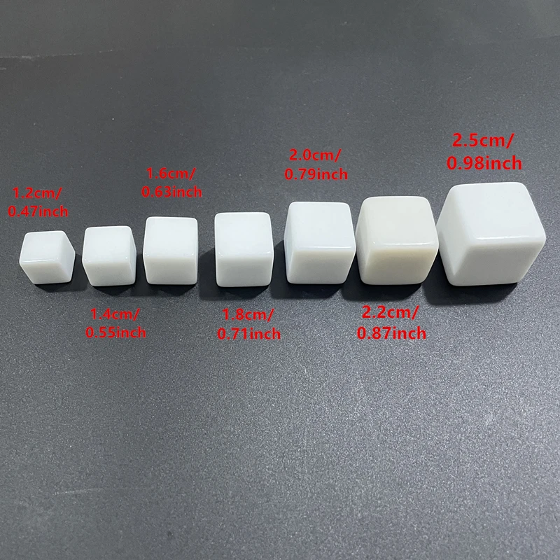 100pcs White 12/14/16/18/20/22/25mm Blank Dice Acrylic Right angle D6 Blank Dice Can Write Carving Dice