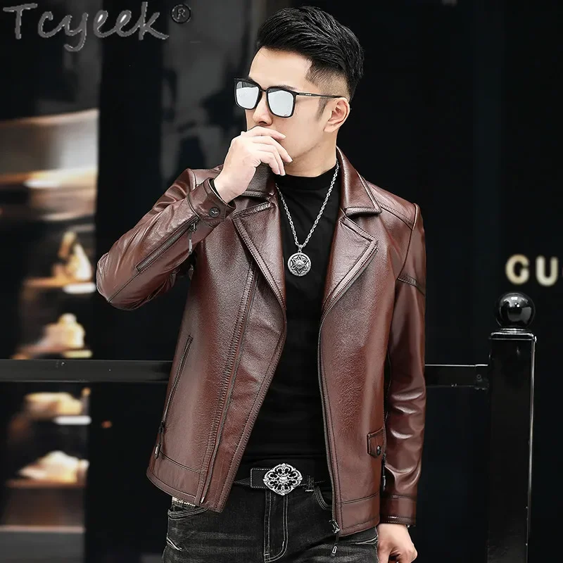 Tcyeek Real Leather Jacket Men Spring Autumn Clothes Natural Cowhide Coats Mens Jackets Black Leather Coat Jaqueta Couro 2024