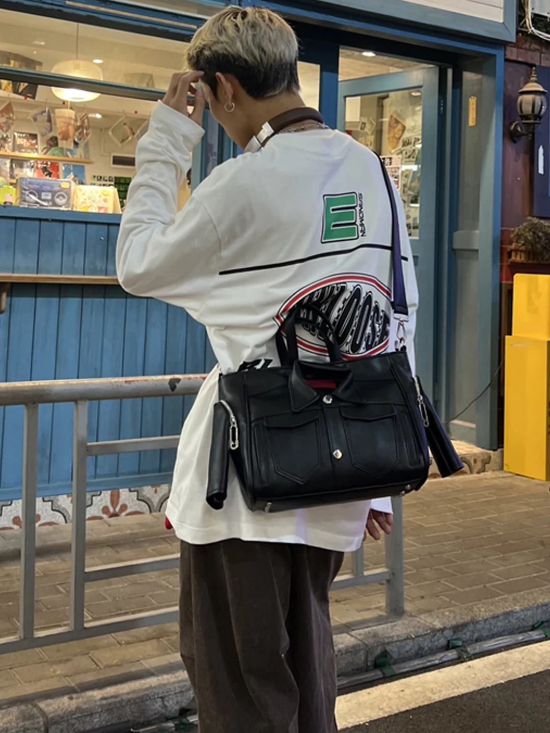  INS Jacket Crossbody Briefcase PU Unisex Harajuku Tote Backpack Trendy Brand Youth Casual Single Shoulder Bag