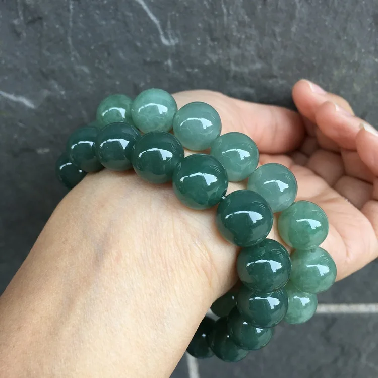 

Natural Myanmar Green Hand Carved Round Beads Bracelet Emerald Jadeite Jade Bangles Jewellery Lucky Accessories Unisex