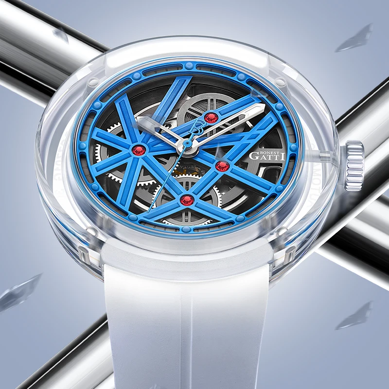 

Часы BONEST GATTI: Немецкие механические автоматические часы-скелетоны, подарок на День святого Валентина для парня, серия Metaverse, часы Seiko