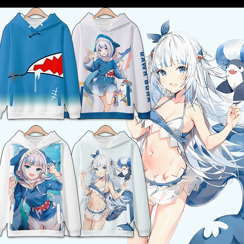 Gawr Gura Gavugula 3D hooded bodysuit for men and women virtual anchor Shark Mother anime clothing trend around