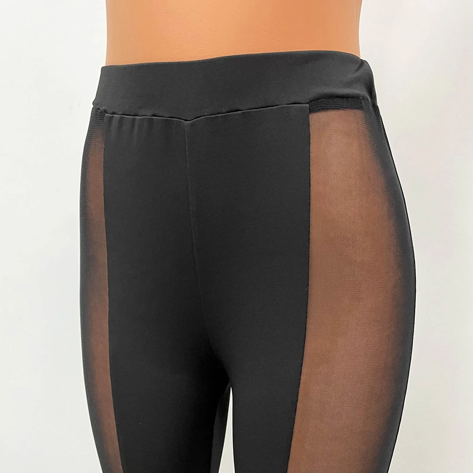 Women High Waist Elastic Waistband Leggings Fitness Sportwear See-Through Mesh Patchwork Skinny Pants Yoga Club Streetwear