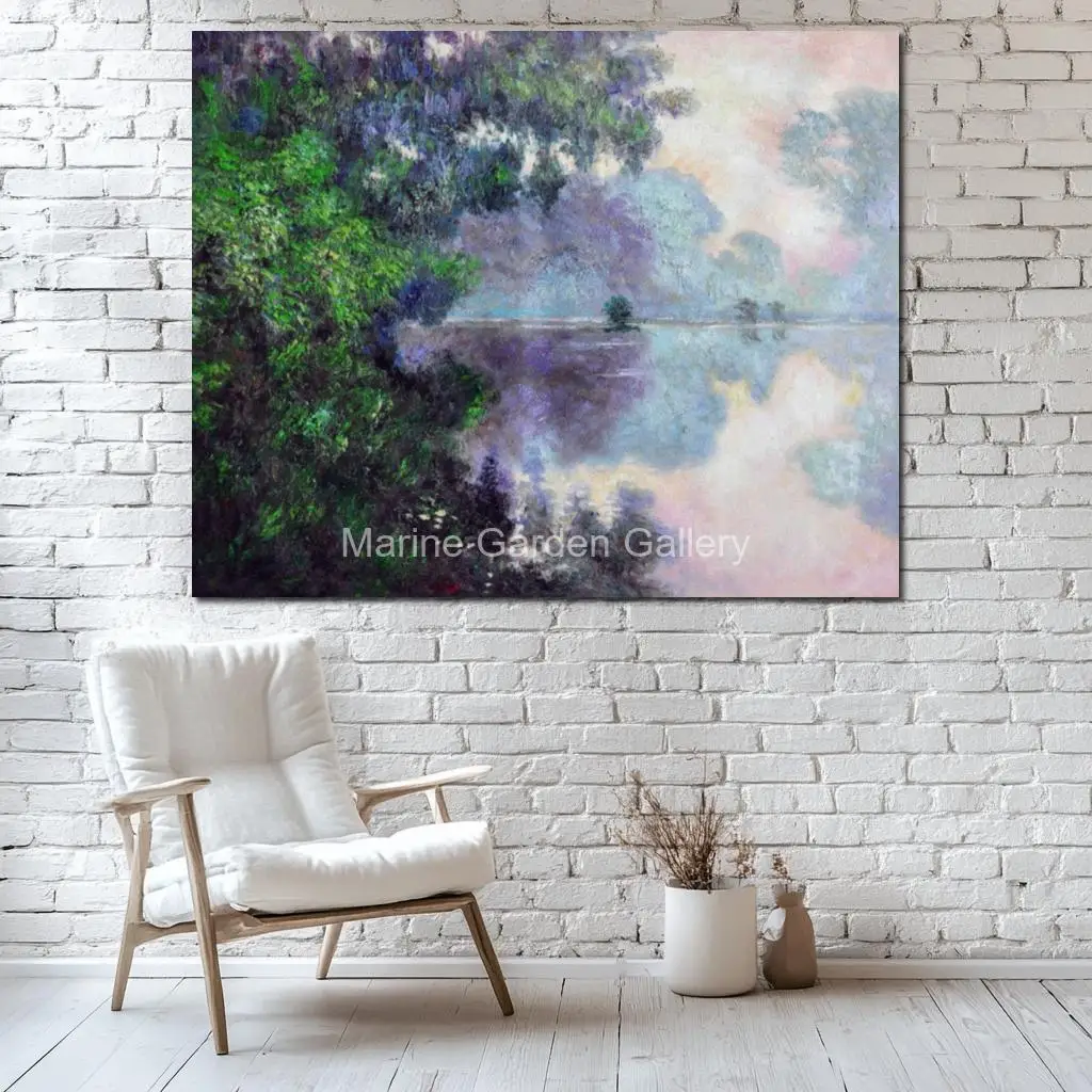 Modern Impressionist Canvas Art Masterpiece Claude Monet Morning Seine Near Giverny Handmade Landscape Oil Painting Home Decor