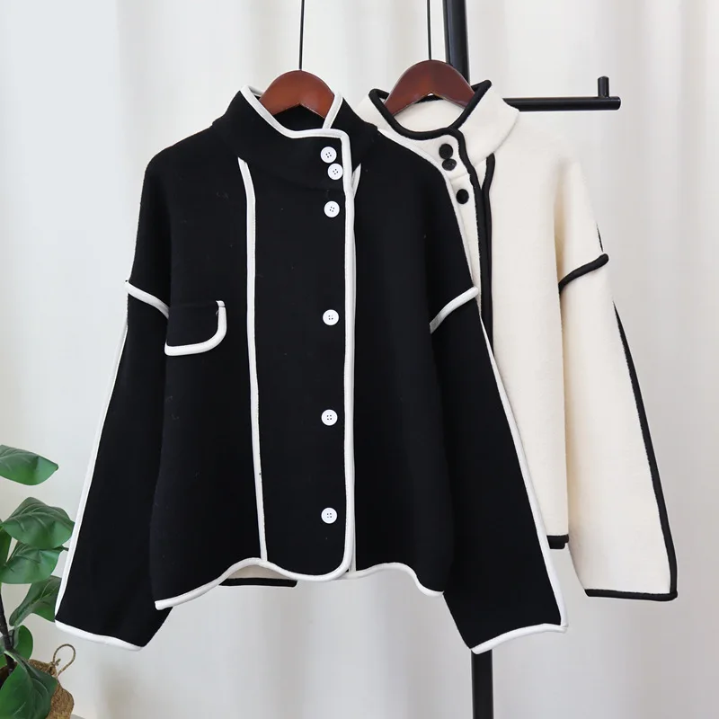 

Open Stitch Cardigan Women Stand Collar Full Sleeve Jumpers Y2k Streetwear Elegant Sweaters Knit Causal Coats 2025 Autumn Winter