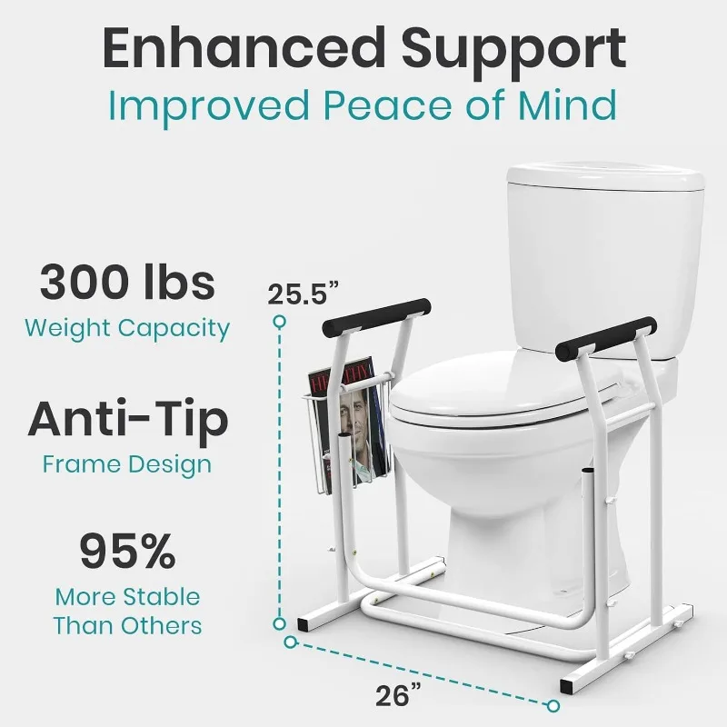 Vive Stand Alone Toilet Safety Frame - Freestanding Toilet Safety Rails for Seniors - Handicap Grab Bars for Toilet Seat Assist