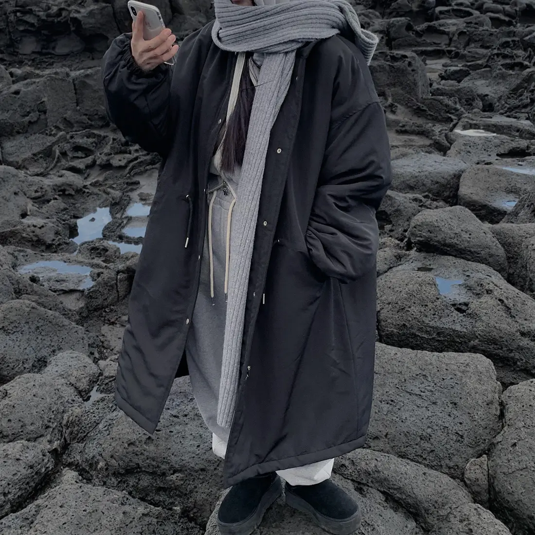 Cappotto Parka in cotone Thiened Colletto alla coreana retrò da donna Vestibilità ampia Vita con coulisse Capispalla in cotone Jaet Primavera Autunno Inverno