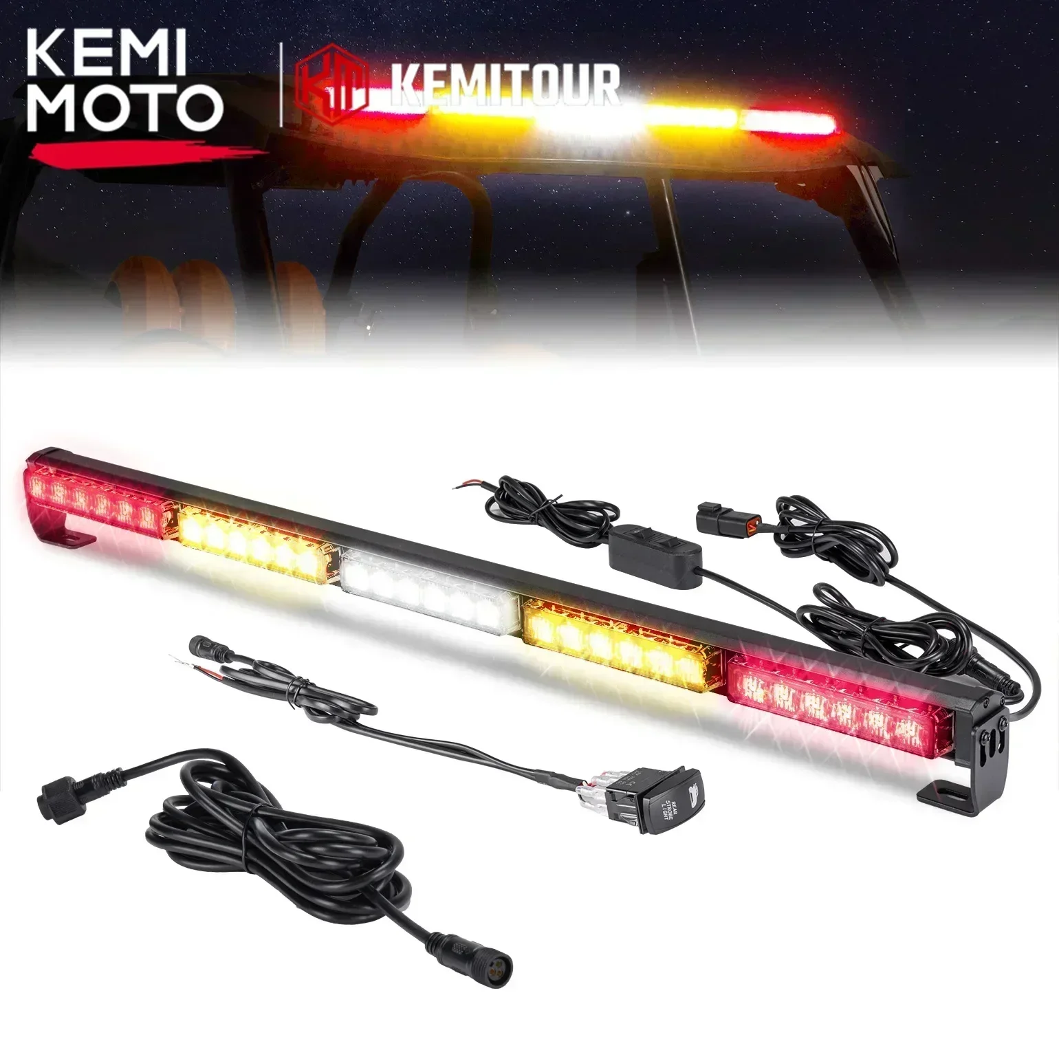 KEMIMOTO 30inch UTV Chase Light Bar Brake Reverse Turn Signal Light Compatible with Polaris RZR XP 1000 General For Can-Am X3