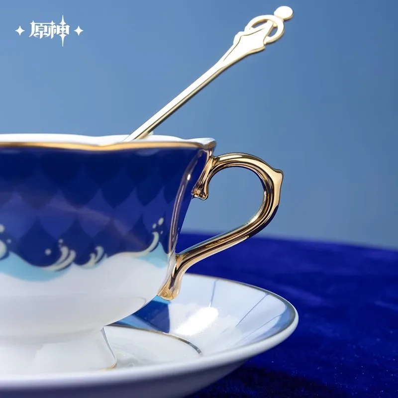 [رسمي] Genshin Impact Fontaine Furina Anniversary Celebration Cup Saucer Set Game Cosplay Focalors فنجان قهوة ملعقة هدية صندوق