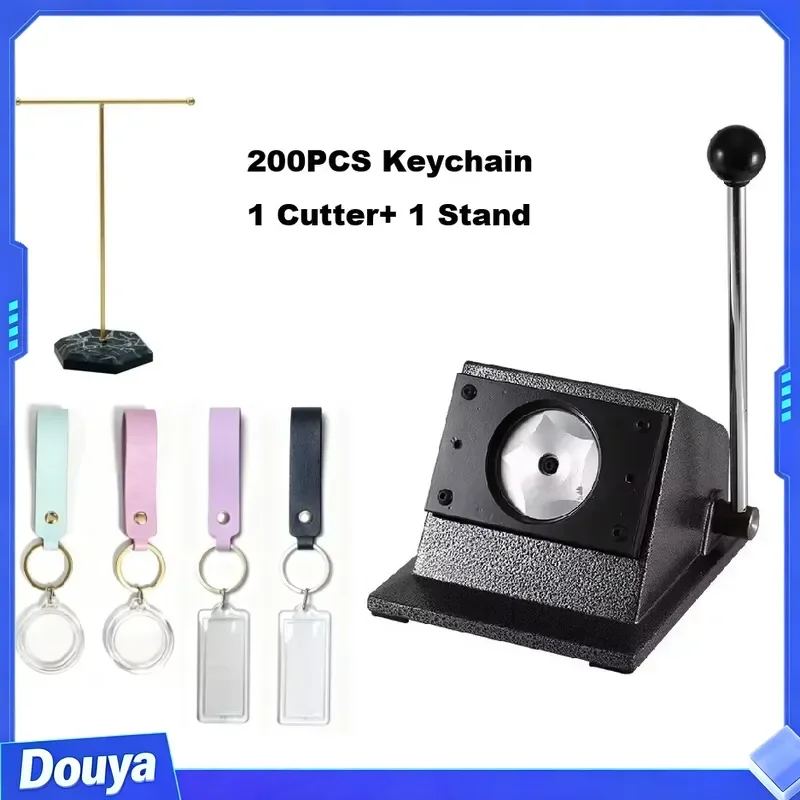 Wholesale DIY Keychain Making Kit: Bulk 200PCS Blank Acrylic Photo Keychain and 1 Round Paper Cutter Plus 1 Display Stand