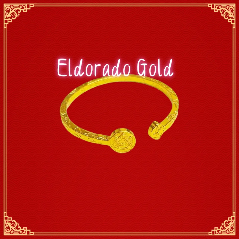 

True gold 999 True gold 999 New Chinese Style lion Dance Auspicious Words gold bracelet for women, retro Tibetan style open wome