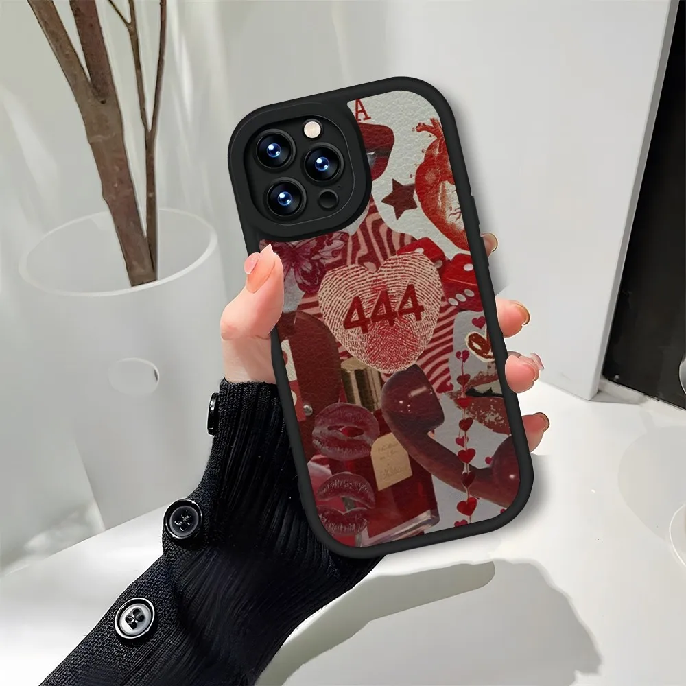 Love Red Heart Pattern Phone Case Black For IPhone 11 14 13 12 Pro Max Mini Xs X Xr 7 8 Plus SE2020 Leather Silicone Soft Coque