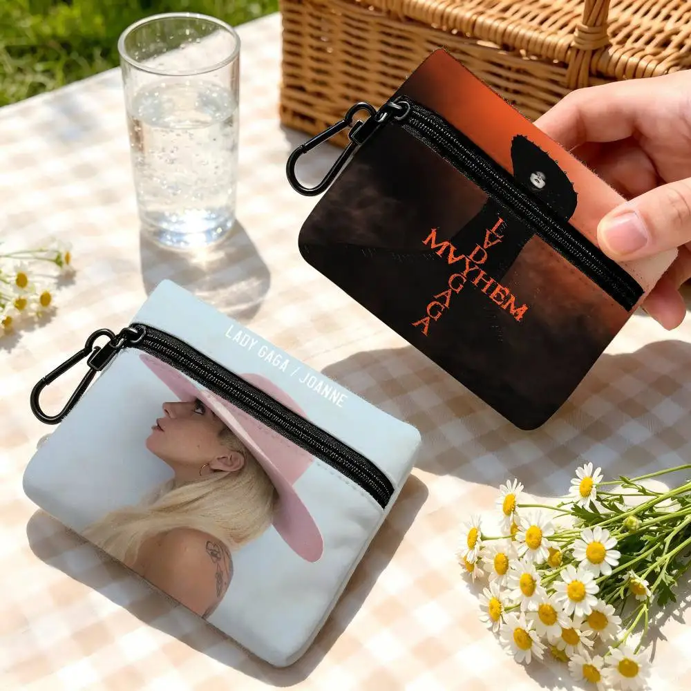 Legendary singer L-Lady Gaga Portable Oxford Fabric Mini Wallet Carabiner Design Small Coin Bag For Cards Keys Earphones