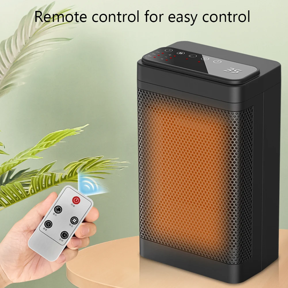 

1500W Electric Mini Heater Remote Control Desktop Warm Air Heater Temperature Digital Display Warmer Fan Shaking Head Indoor Use