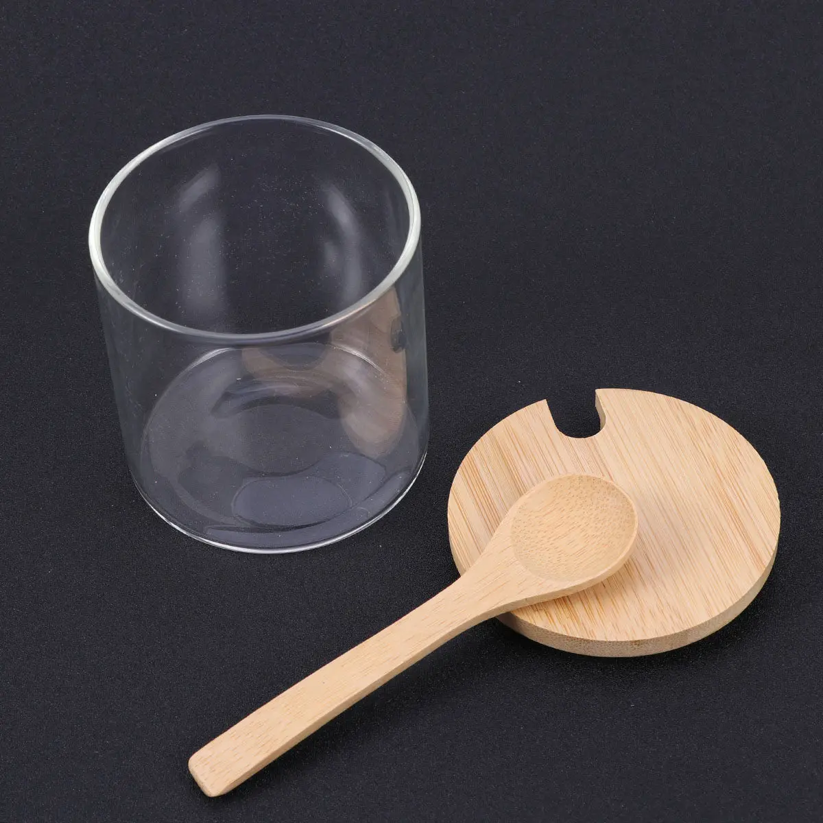 

2pcs Glass Seasoning Jars With Bamboo Spoon Lid Kitchen Condiment Storage Containers For Salt Pepper Spices Oil Vinegar