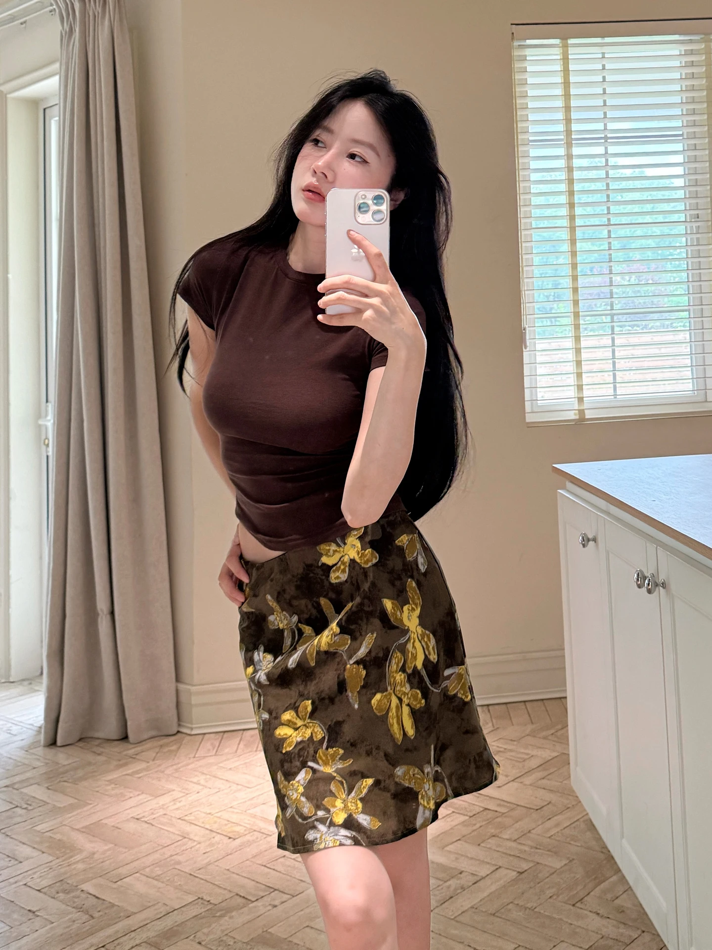 

Matou Vintage Coffee round Ne ort Sve f Skirt Two Piece Set Women Elegance Gold Print a Line ort Skirt Faionabl...