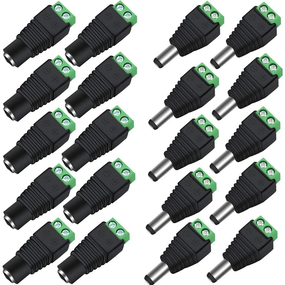 10 pares 12v macho e fêmea 2.1x5.5mm dc power jack plug adaptador conector para câmera de segurança cctv, luz de tira led