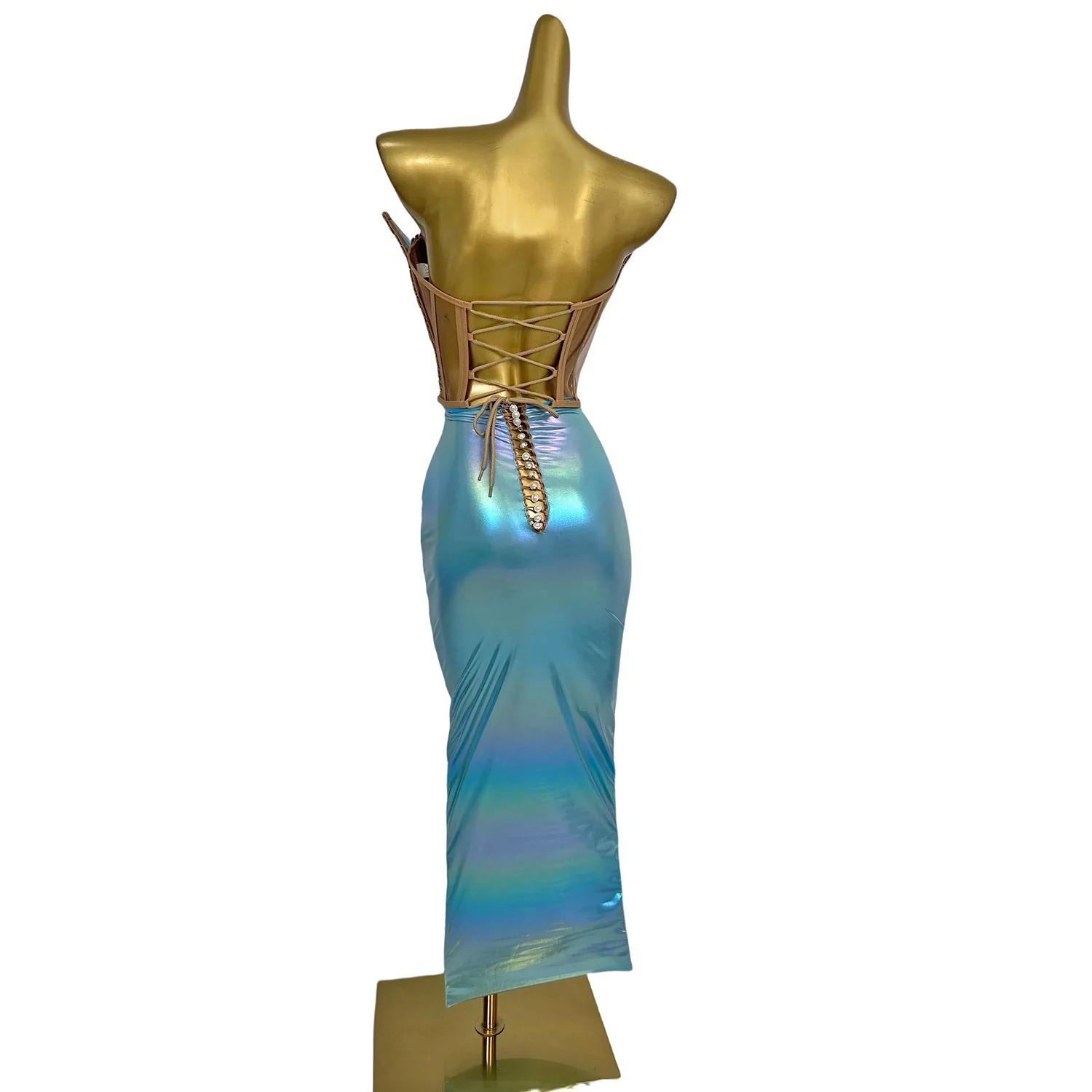 Vestido de Festa Longo Azul Luxuoso Sem Alças para Mulheres, Vestido de Gala para Ocasiões Especiais Dianti