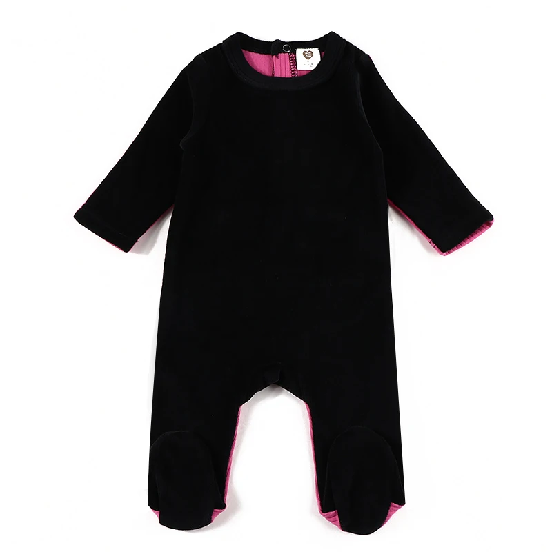 Baby romper footies black velour back ribbed kids clothes long sleeves ribbed overalls baby boy and girls clothes winter romper