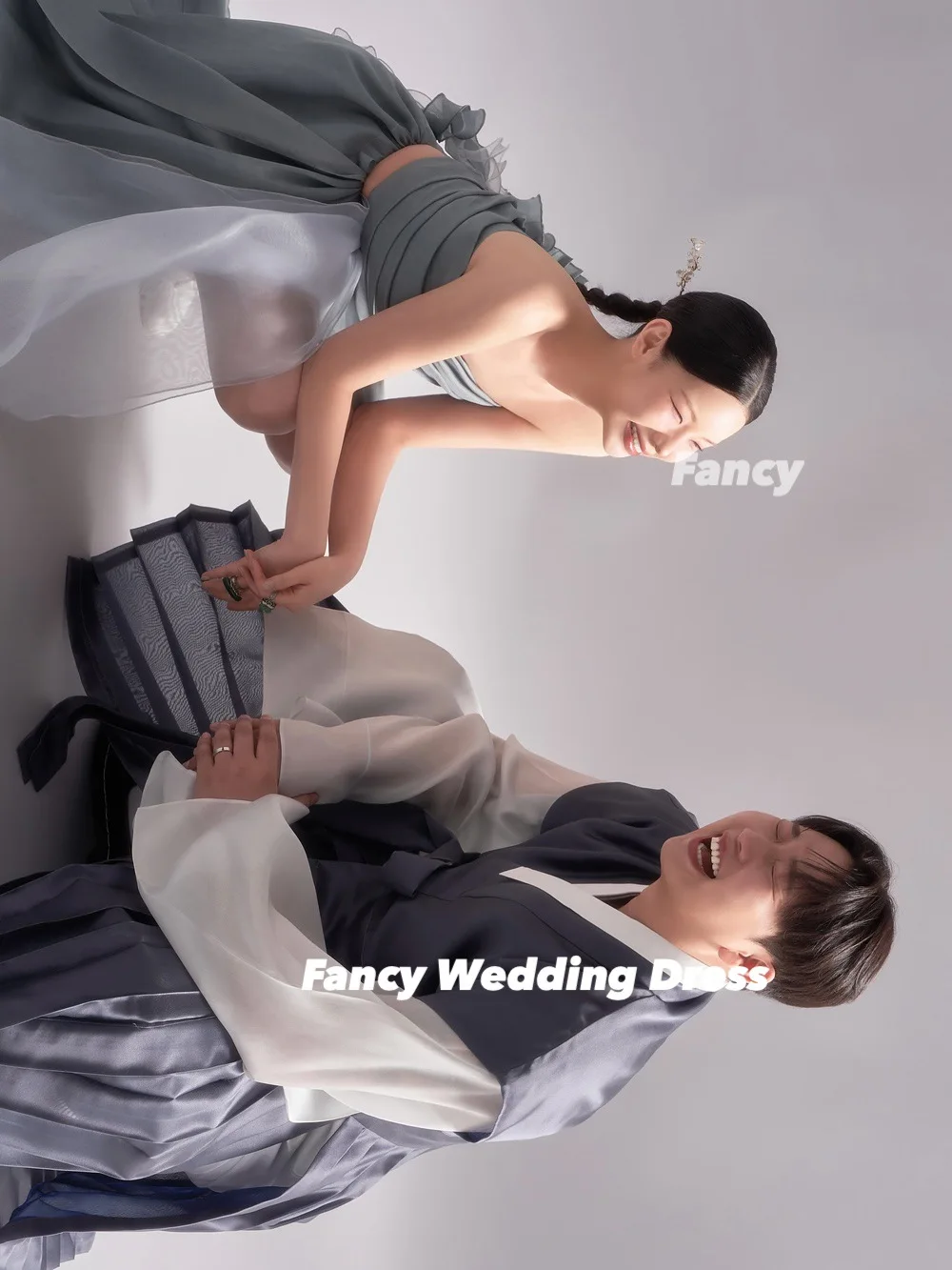 화려한 특별한 2피스 한국 웨딩드레스 A라인 쉬폰 이브닝 파티 드레스 하이 슬릿 볼 가운 맞춤 제작