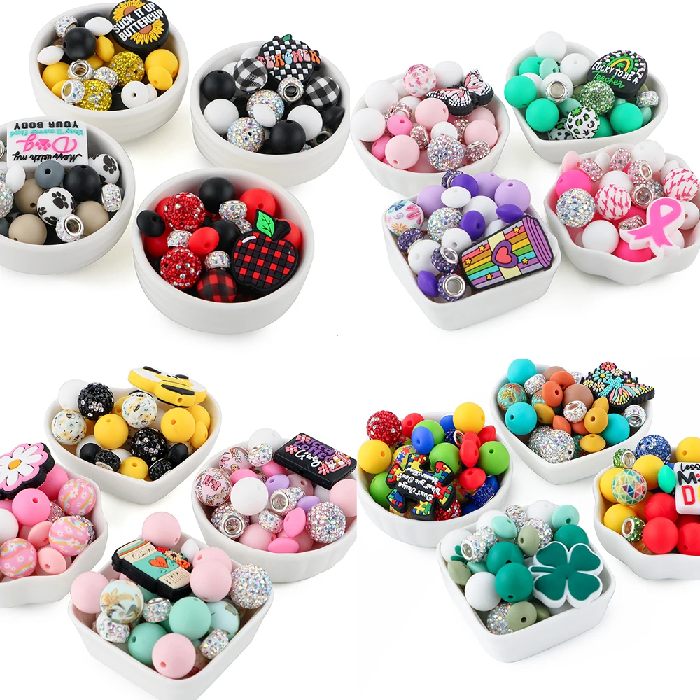 33Pcs/Set New Silicone Focal Beads Silicone Round Lentil Loose Bead Set For Jewelry Making DIY Keychain Pen Bracelet Accessories