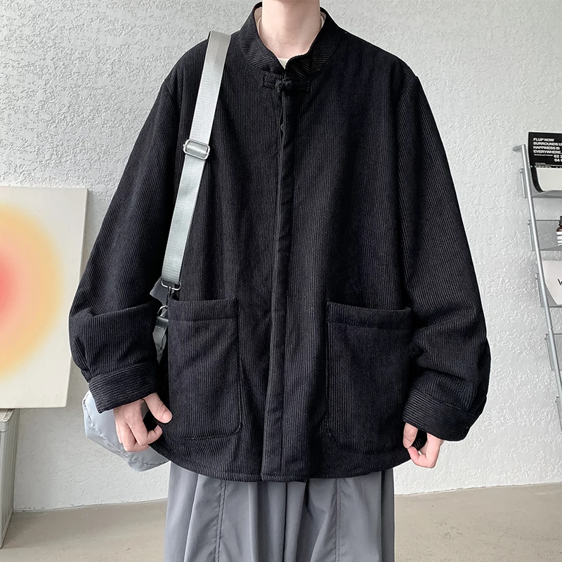 New Chinese Style Men's Winter Jacket with Flap Buttons Fleece Lined Zhongshan Suit Fashion Brand Cotton Coat Loose Fit Simpl...