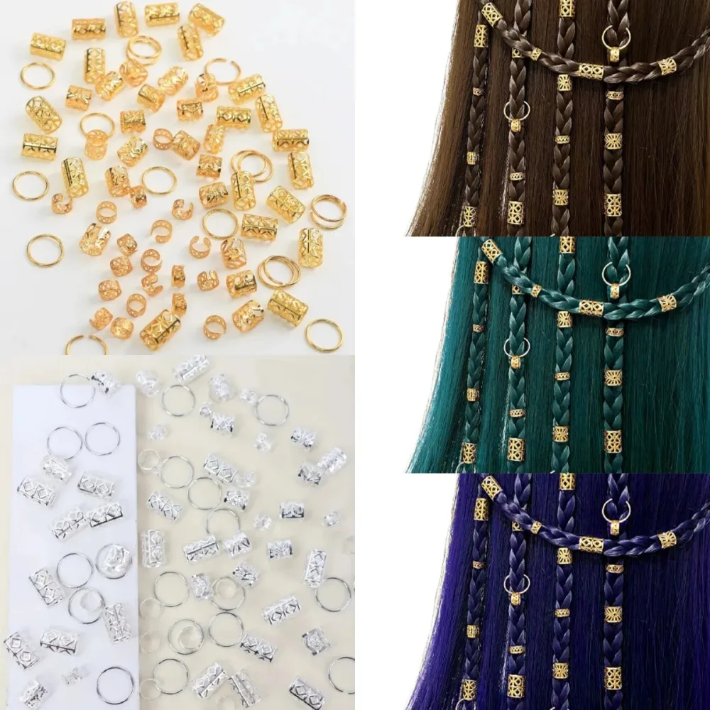 

80pcs Dread Locks Hollow Out Hair Ring Metal Cuff Clips Gold and Silver Dreadlocks Beads DIY Hair Braiding Hair Braid Tubes
