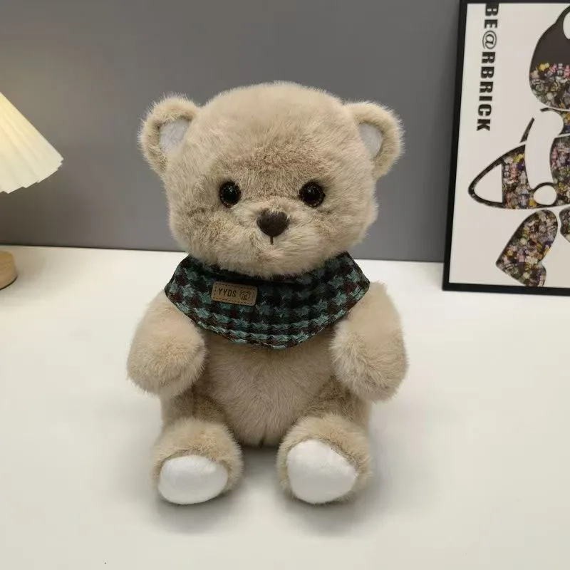 

Cute Bear and Rabbit Plush Toy with Houndstooth Bandana Soft Stuffed Animal for Kids Gift Home Decor Doll for Birthday Present