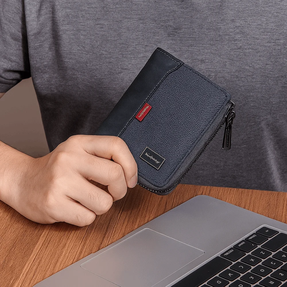 

Casual PU Leather Men's Wallet Multi-functional Large Capacity Short Card Bag Square Zipper Closure Business Wallet Daily Use