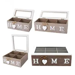 Wooden Tea Storage Box Kitchen Organiser Desktop Container Jewelery Box for Creamers Tea Bags Assorted Teas and Condiments Sugar