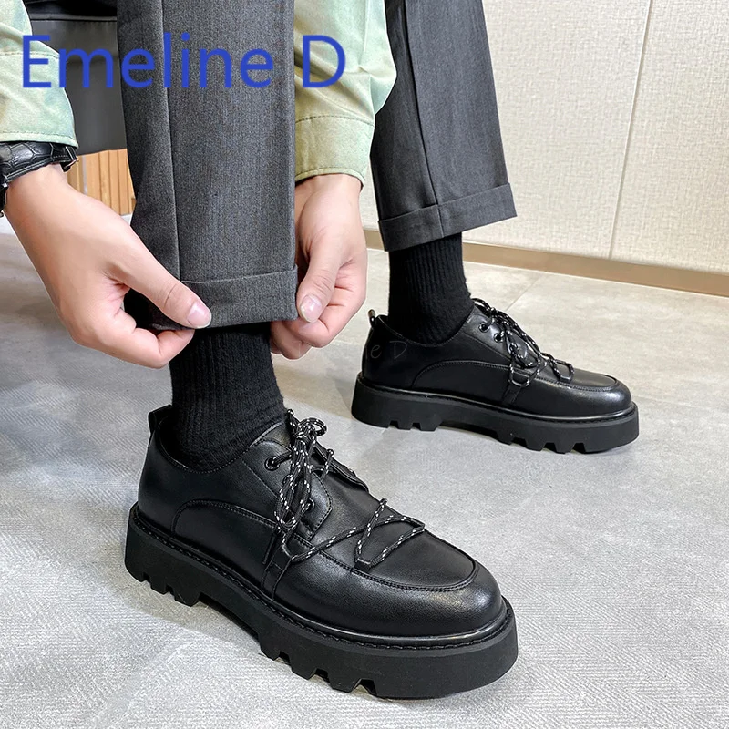 

Cross Tied Thick Soled Leather Shoes Fashionable Simple Trendy British Style Versatile Business Casual Breathable Flat Shoes