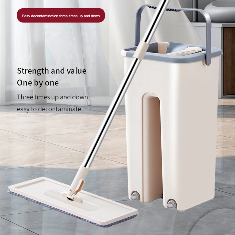 360° Rotation Collapsible Mop Bucket Set with Wringing Function Foldable Flat Mop with 2 Mop Pads for All Type Floor Cleaning