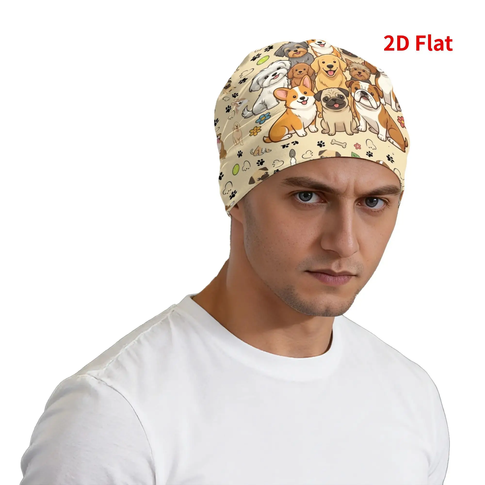 Dog Breeds Beanie Cap with Puppies Print Suitable for Men Women Machine Washable Thin Skull Cap Novelty Puppy