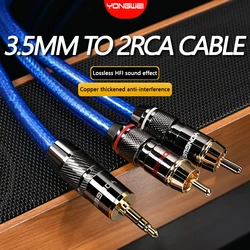 YONGWEI 6N Kabel audio HiFi Chapado en plata de 3.5mm a 2RCA, estéreo sin ruido, Jack 3.5 a 2RCA macho para amplificadores